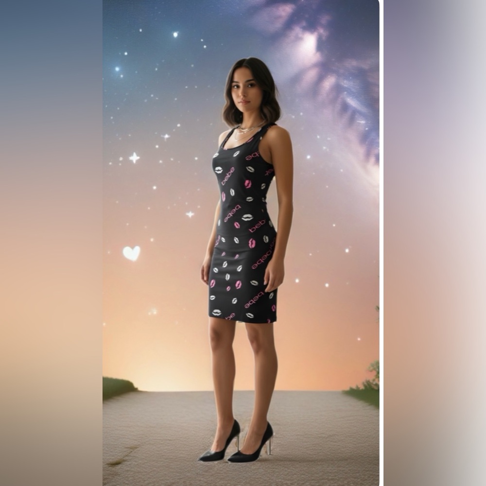 0131 Bebe Black Dress with Pink Accents - Picture 6 of 15